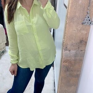 LUCKY Brand lime green cotton button down top size small